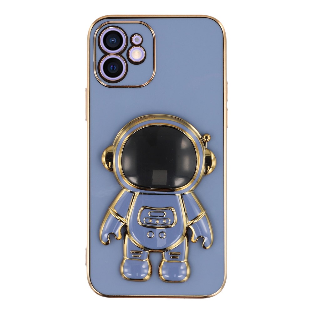 For iPhone 12 Case Electroplating Soft TPU Phone Cover with Astronaut Hidden Kickstand - Blue