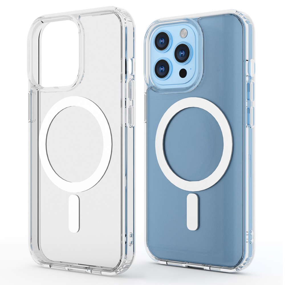 For iPhone 14 Pro Max Magnetic Case 1.5mm Thickness TPU + PC Clear Phone Back Cover