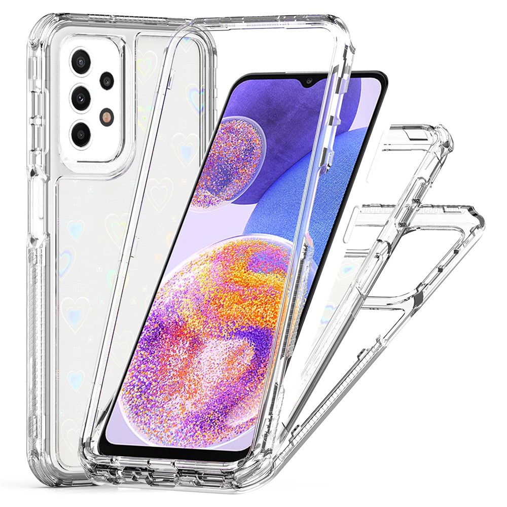 For Samsung Galaxy A23 4G / A23 5G (Global Version) Case Clear Acrylic TPU Hybrid Phone Cover with Laser-printed Film - Hearts