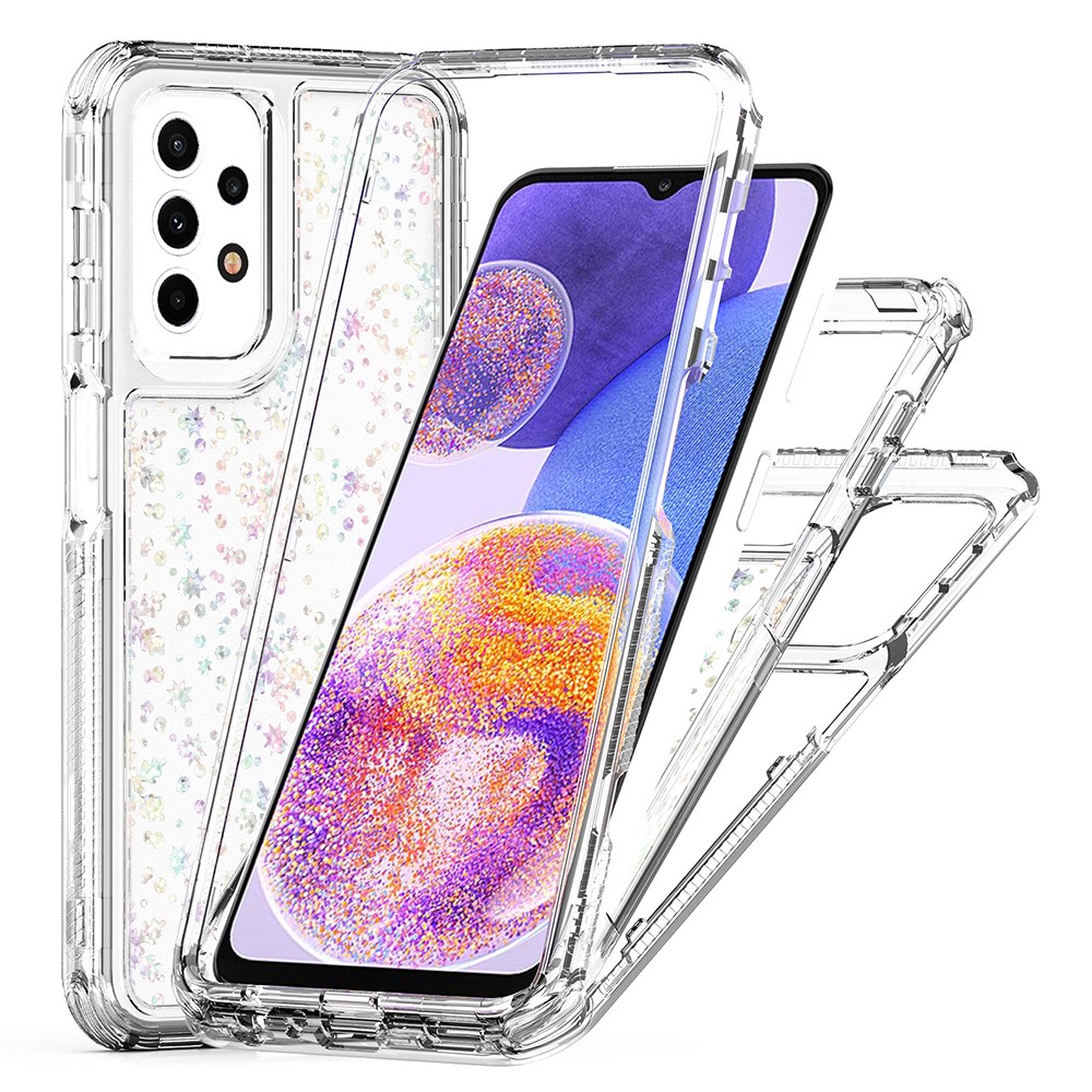 For Samsung Galaxy A23 4G / A23 5G (Global Version) Case Clear Acrylic TPU Hybrid Phone Cover with Laser-printed Film - Snowflakes
