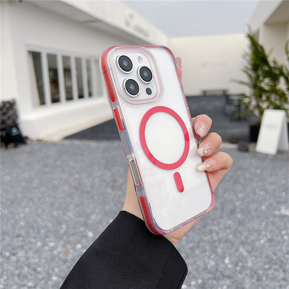 For iPhone 16 Pro Max Case Compatible with MagSafe Clear TPU Acrylic Phone Back Cover - Red