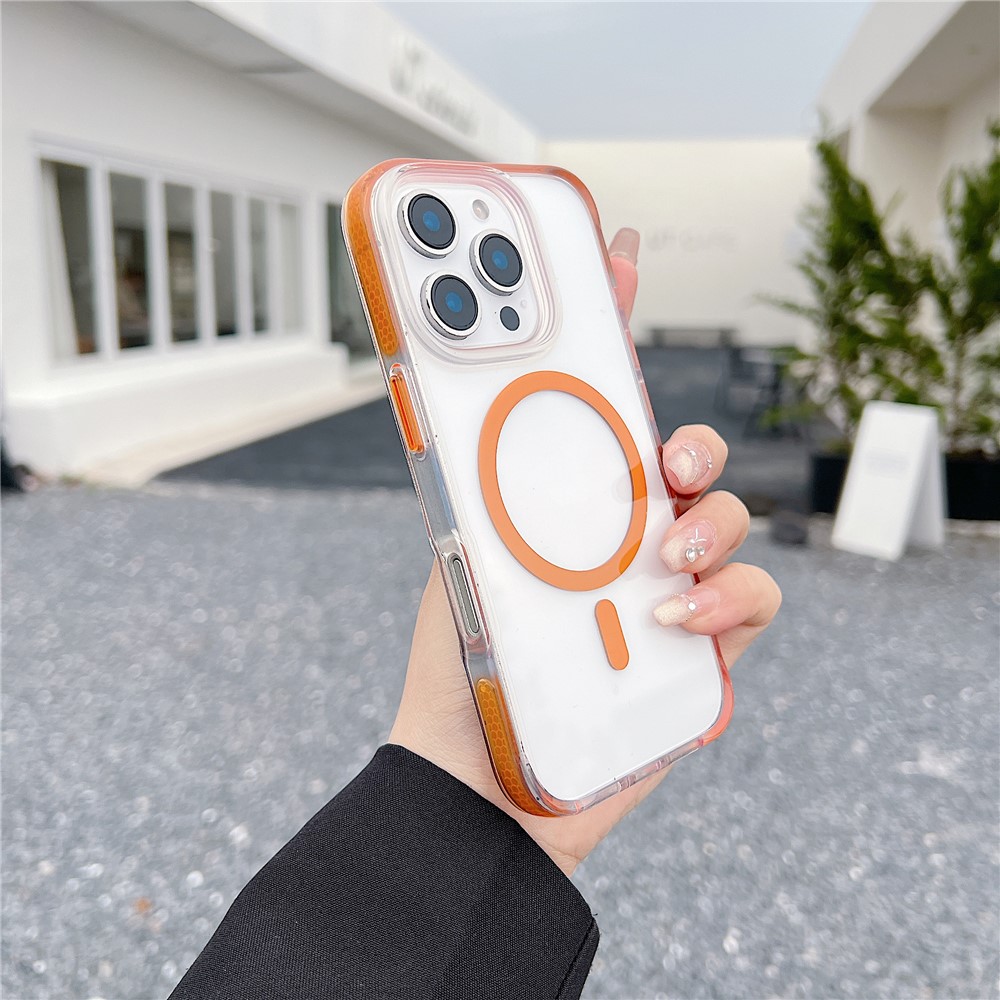 For iPhone 16 Pro Max Case Compatible with MagSafe Clear TPU Acrylic Phone Back Cover - Orange