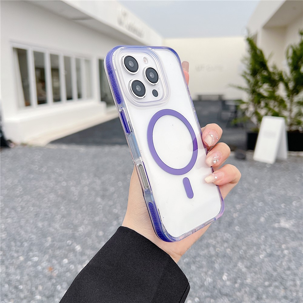 For iPhone 16 Pro Max Case Compatible with MagSafe Clear TPU Acrylic Phone Back Cover - Purple