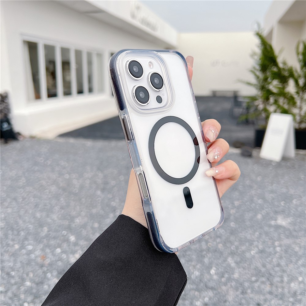 For iPhone 16 Pro Case Compatible with MagSafe Clear TPU Acrylic Phone Back Cover - Black