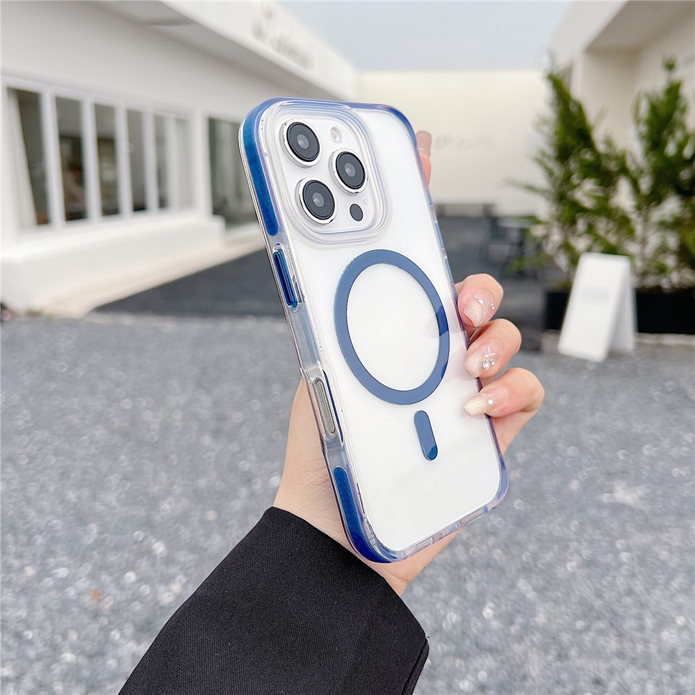 For iPhone 16 Pro Case Compatible with MagSafe Clear TPU Acrylic Phone Back Cover - Blue