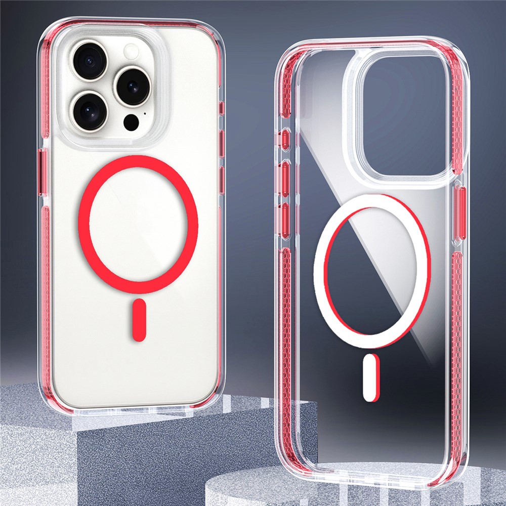For iPhone 15 Pro Max Case Compatible with MagSafe Clear TPU Acrylic Phone Back Cover - Red