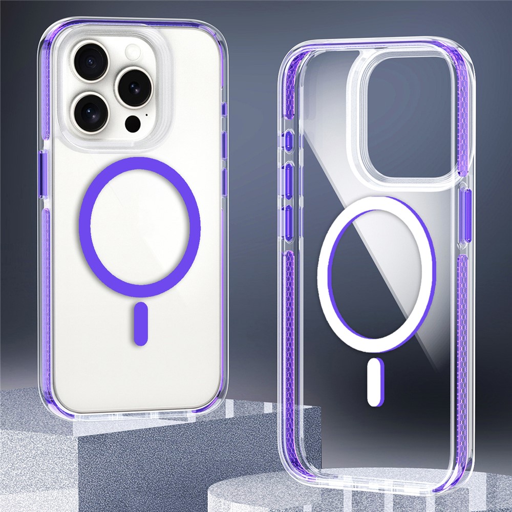 For iPhone 15 Pro Case Compatible with MagSafe Clear TPU Acrylic Phone Back Cover - Purple