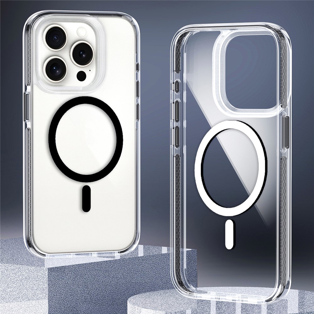 For iPhone 15 Pro Case Compatible with MagSafe Clear TPU Acrylic Phone Back Cover - Black