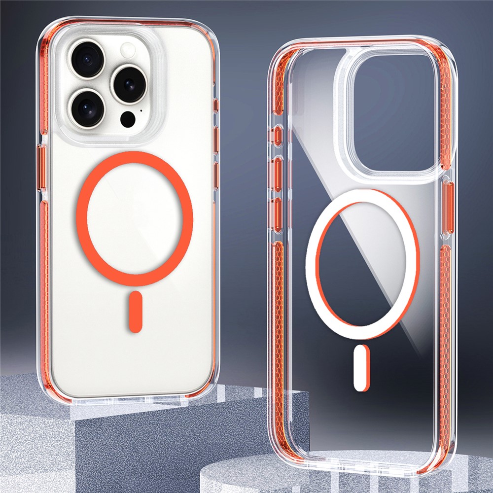 For iPhone 15 Pro Case Compatible with MagSafe Clear TPU Acrylic Phone Back Cover - Orange