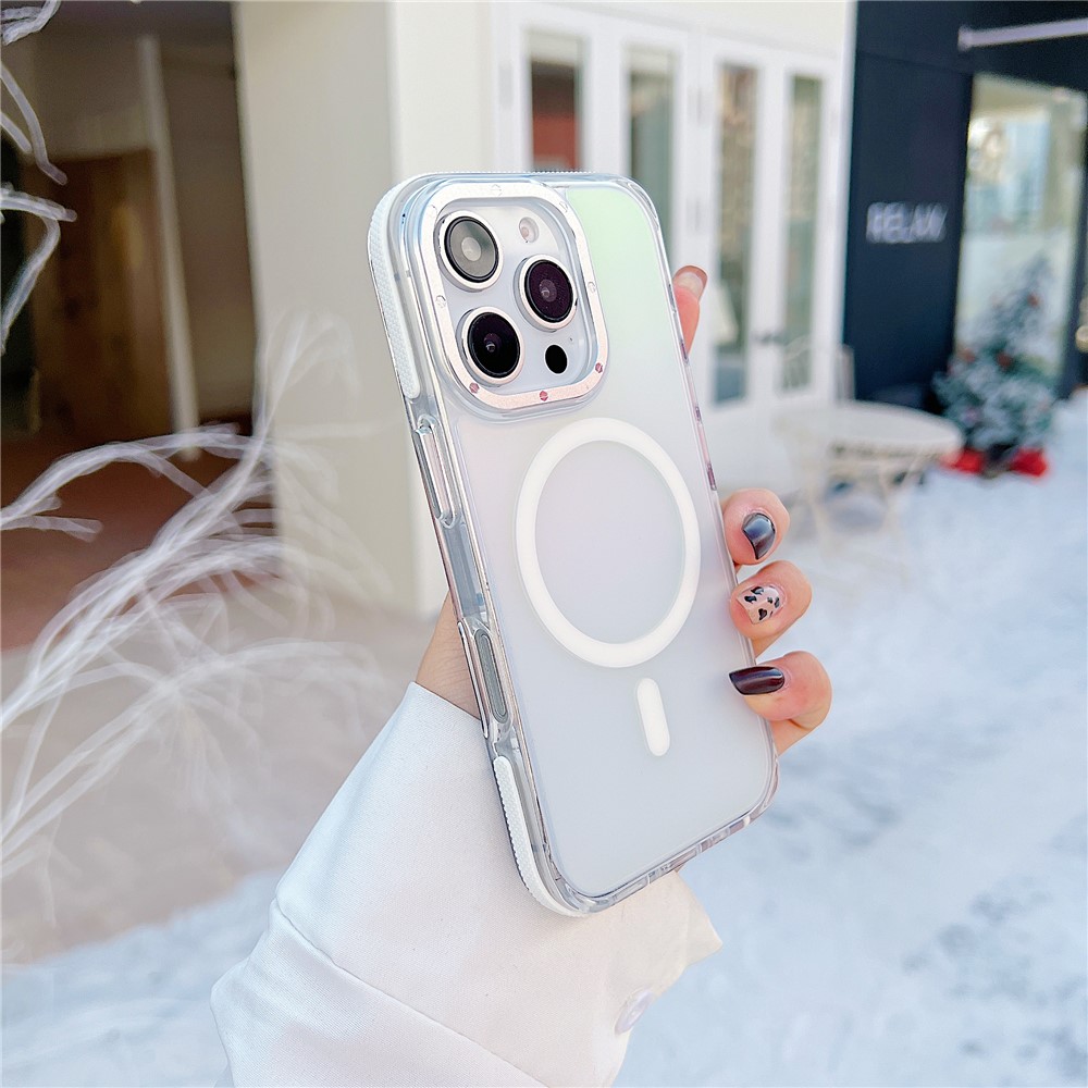 For iPhone 16 Pro Case Compatible with MagSafe Color Changing TPU Acrylic Phone Back Cover - White