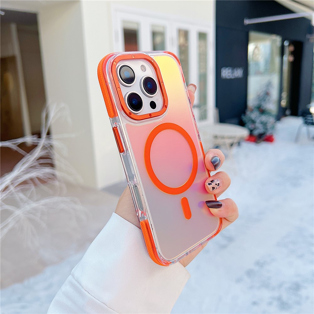 For iPhone 16 Pro Case Compatible with MagSafe Color Changing TPU Acrylic Phone Back Cover - Orange