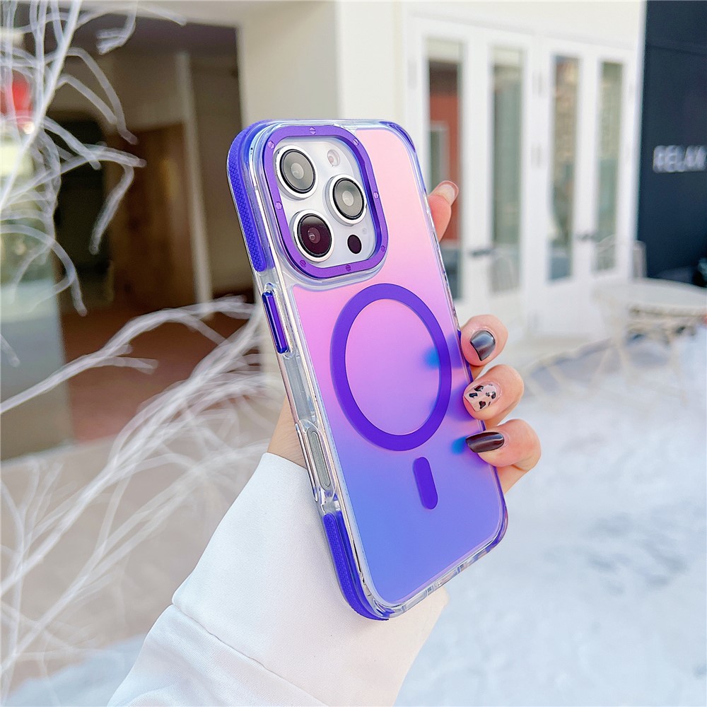For iPhone 16 Pro Case Compatible with MagSafe Color Changing TPU Acrylic Phone Back Cover - Purple