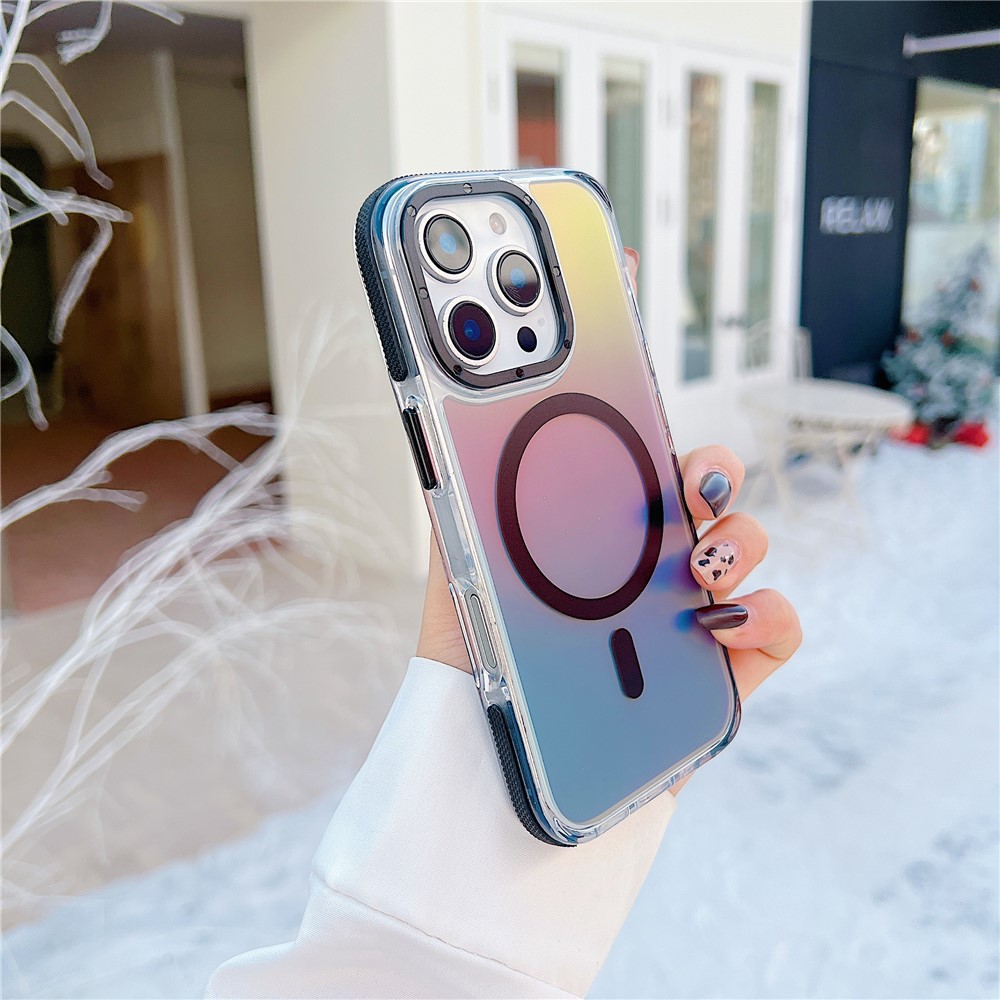 For iPhone 16 Pro Case Compatible with MagSafe Color Changing TPU Acrylic Phone Back Cover - Black