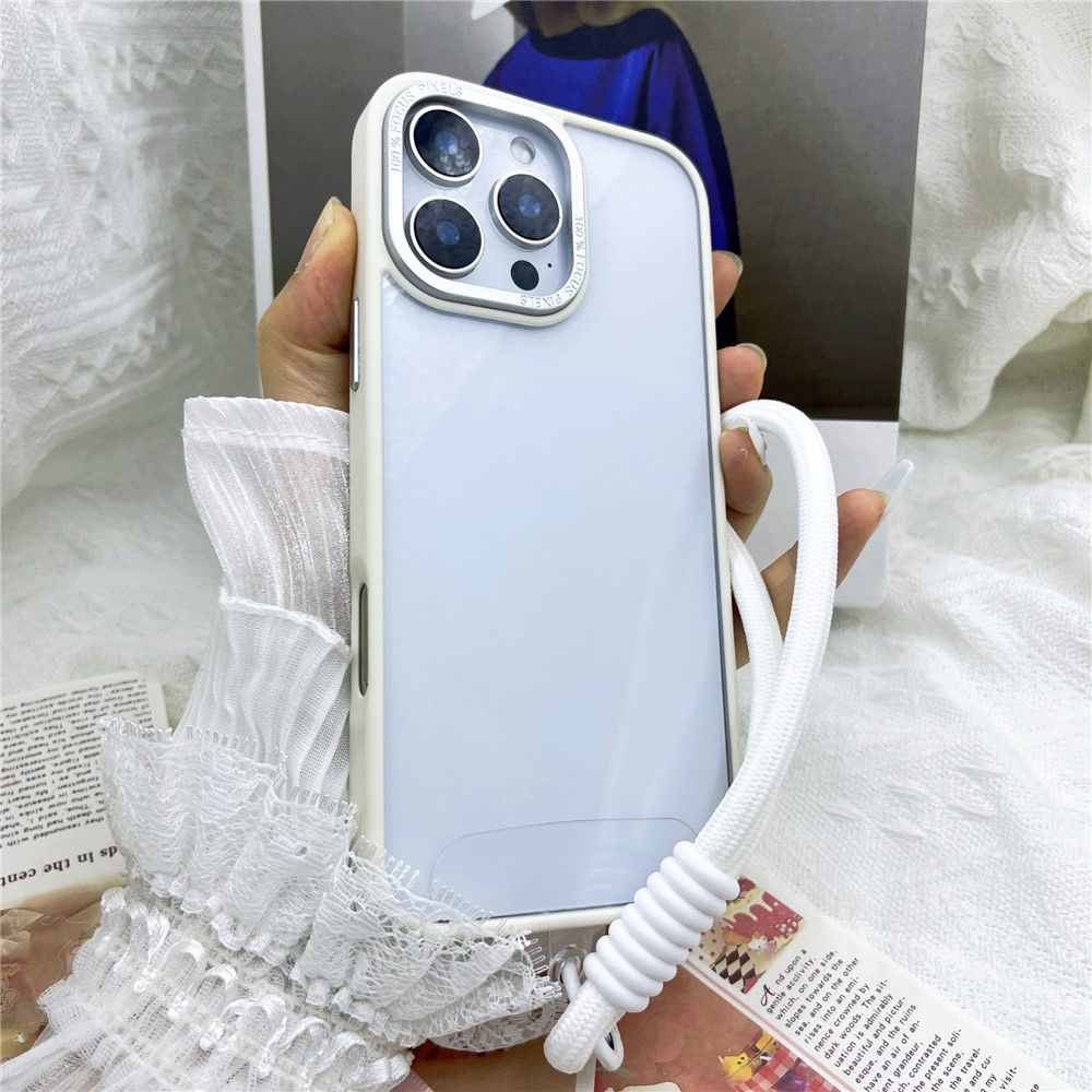 For iPhone 16 Pro Case Skin-Touch TPU + PC Clear Phone Back Cover with Wrist Strap - Antique White