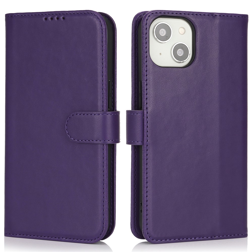 For iPhone 14 / 13 Stand Case Shockproof Leather Wallet Phone Cover - Dark Purple