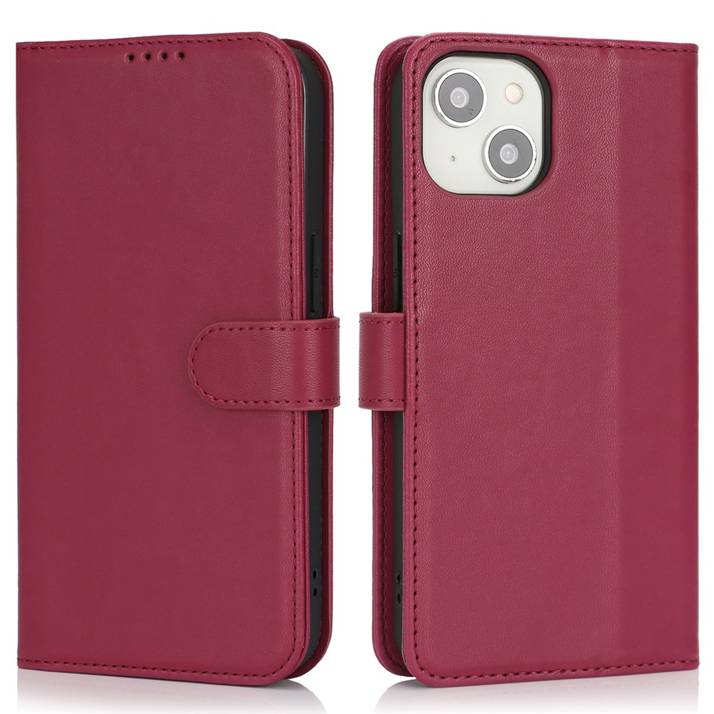 For iPhone 14 / 13 Stand Case Shockproof Leather Wallet Phone Cover - Red