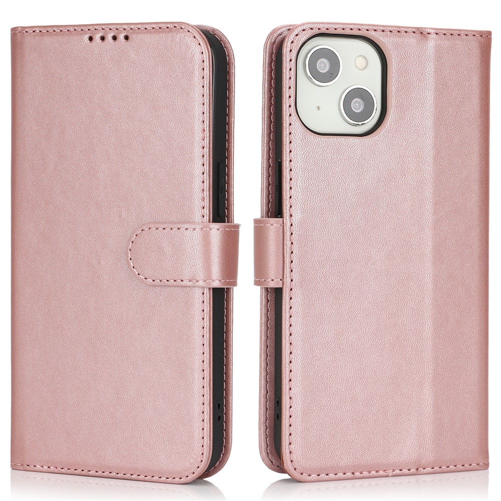 For iPhone 14 / 13 Stand Case Shockproof Leather Wallet Phone Cover - Rose Gold