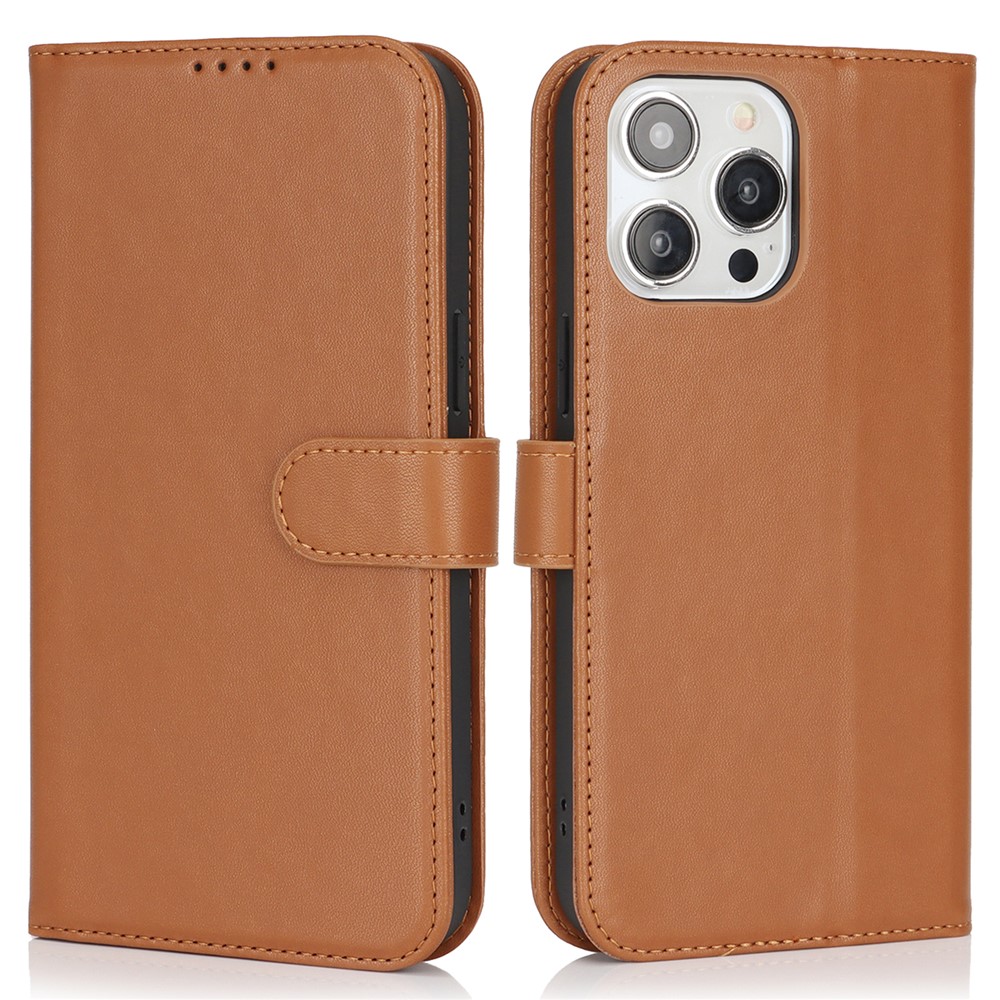 For iPhone 13 Pro Stand Case Shockproof Leather Wallet Phone Cover - Light Brown