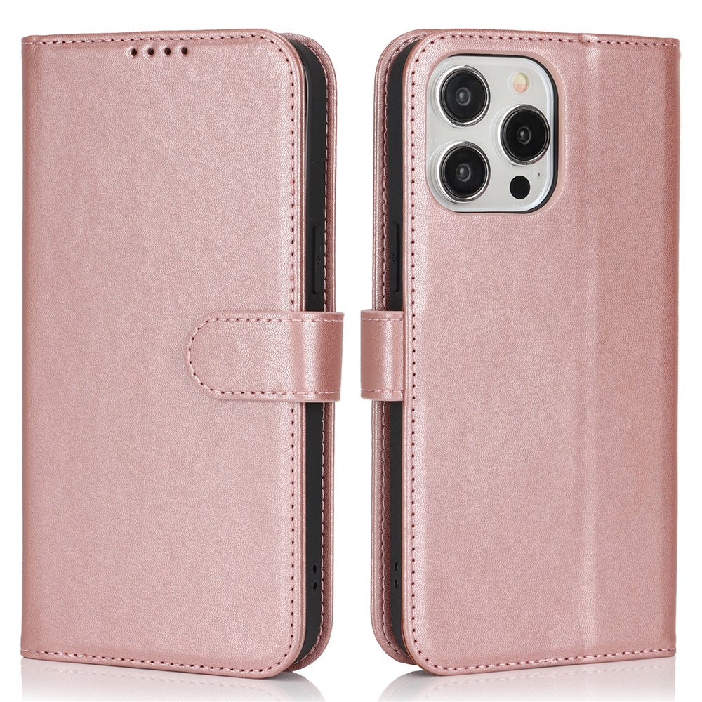 For iPhone 14 Pro Max Stand Case Shockproof Leather Wallet Phone Cover - Rose Gold
