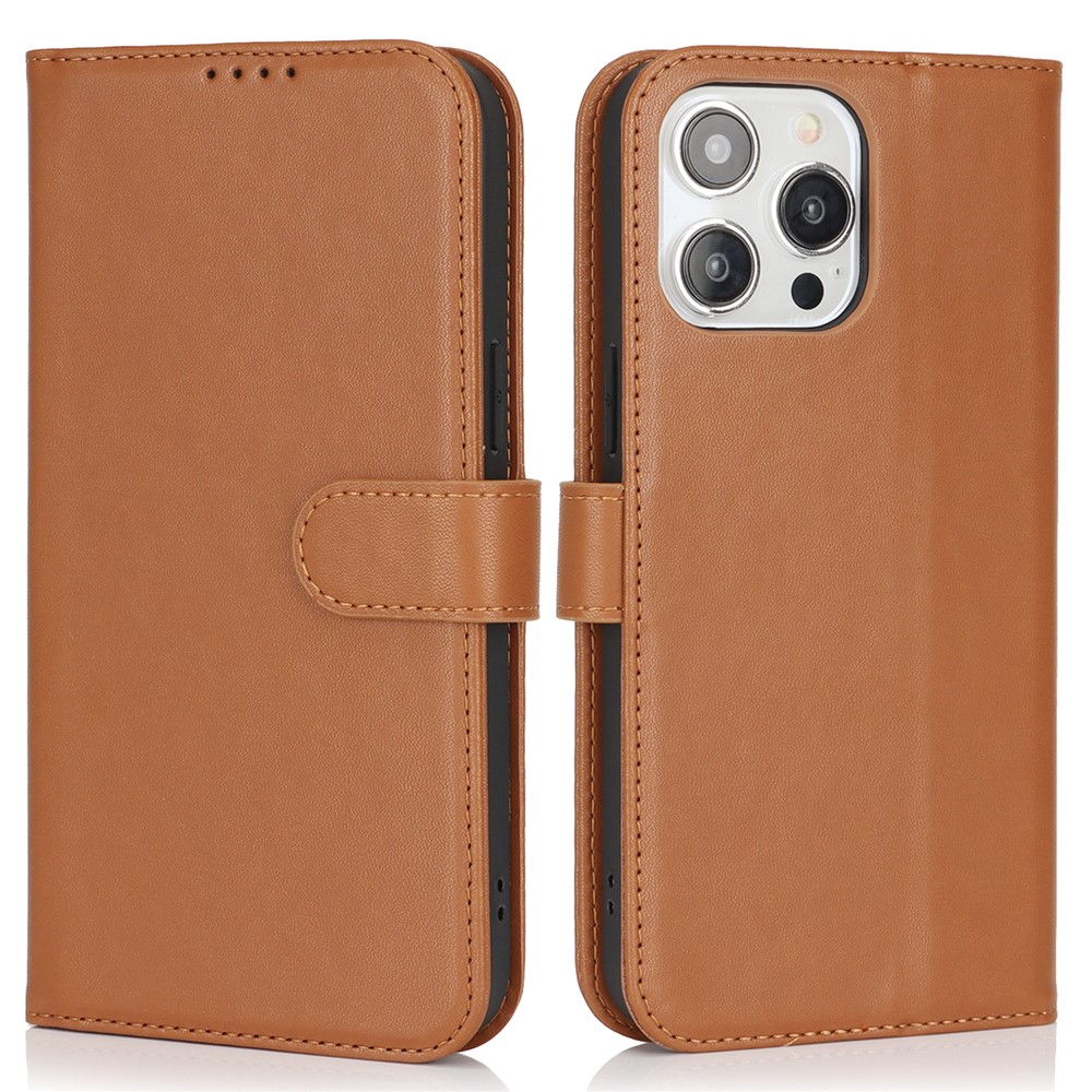 For iPhone 14 Pro Max Stand Case Shockproof Leather Wallet Phone Cover - Light Brown