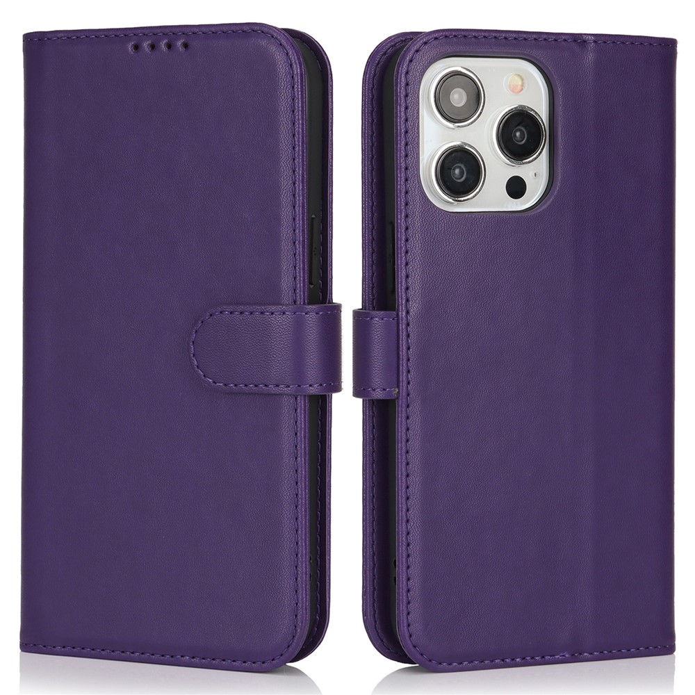 For iPhone 14 Pro Max Stand Case Shockproof Leather Wallet Phone Cover - Dark Purple