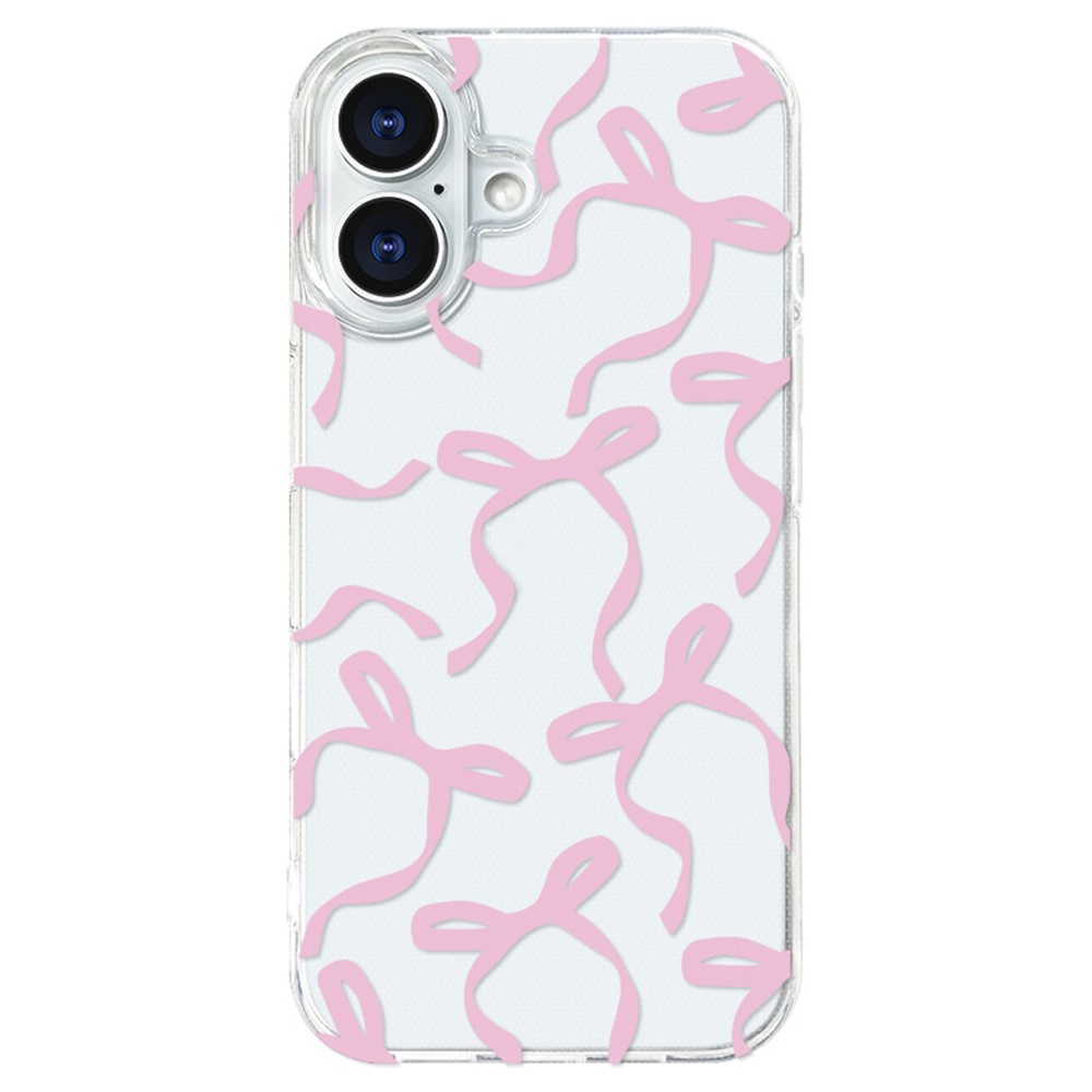 For iPhone 16 Plus Case Butterfly Pattern Soft TPU Protective Clear Cover - Pink