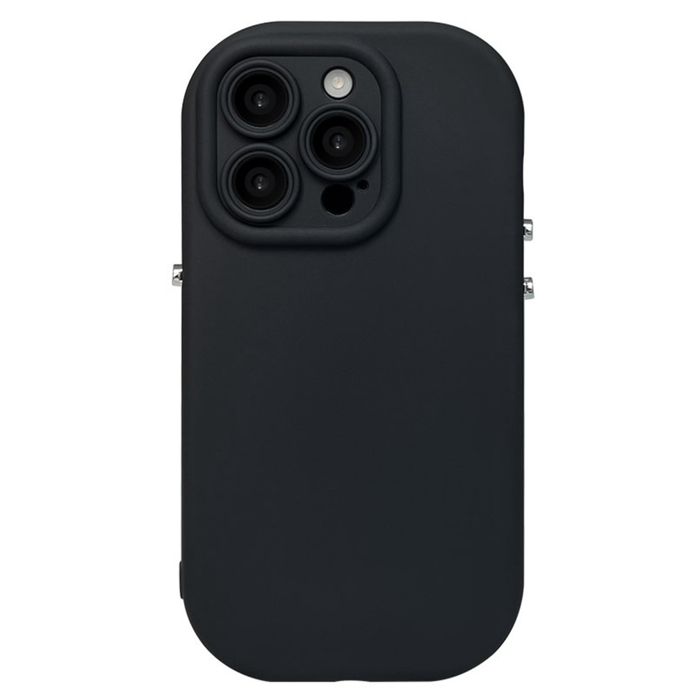 For iPhone 16 Pro Case Rounded Button Design Soft TPU Phone Back Cover - Black