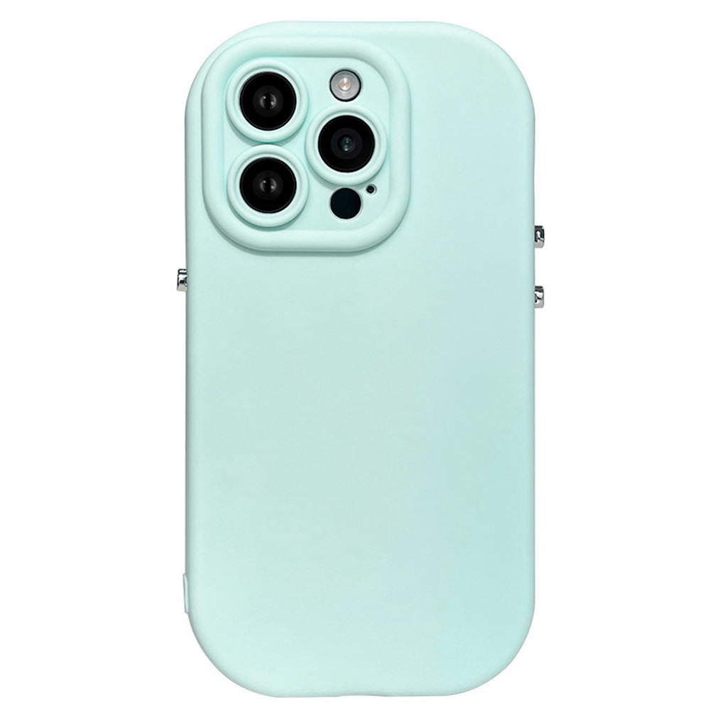 For iPhone 16 Pro Case Rounded Button Design Soft TPU Phone Back Cover - Cyan