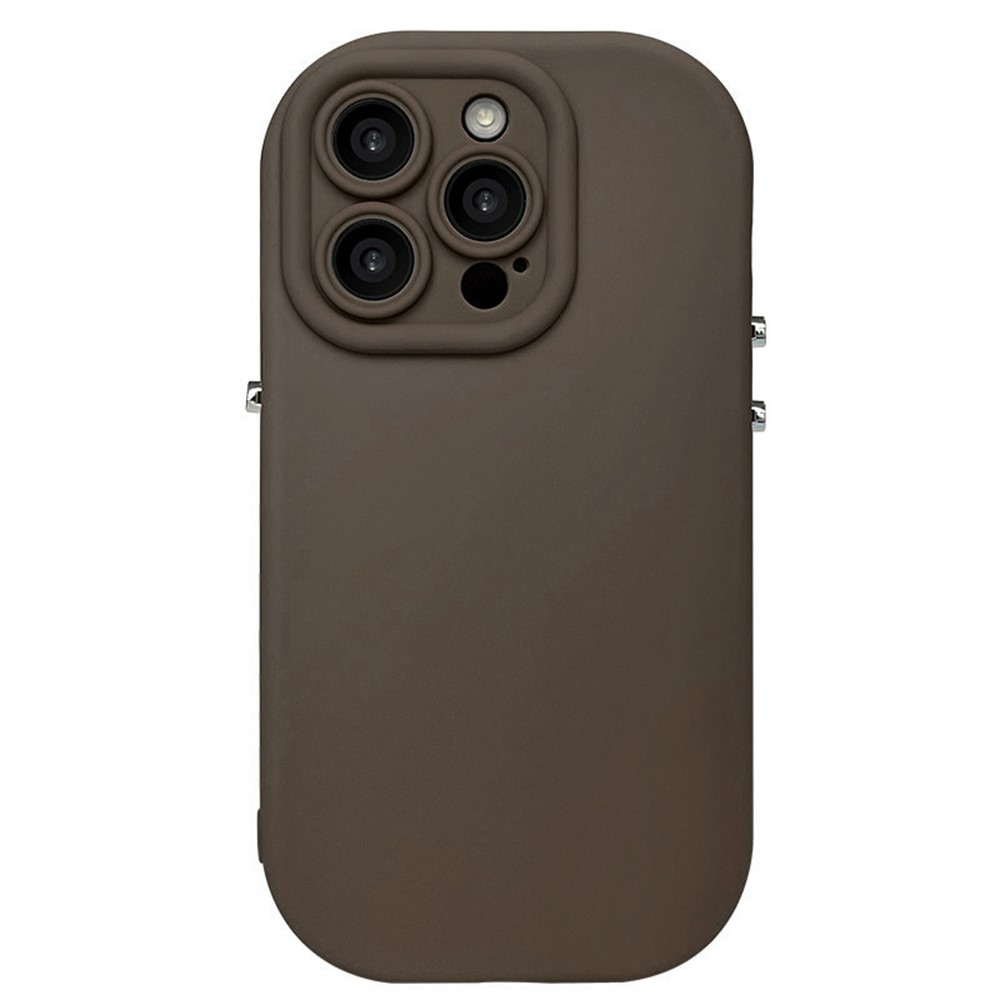 For iPhone 16 Pro Max Case Rounded Button Design Soft TPU Phone Back Cover - Brown