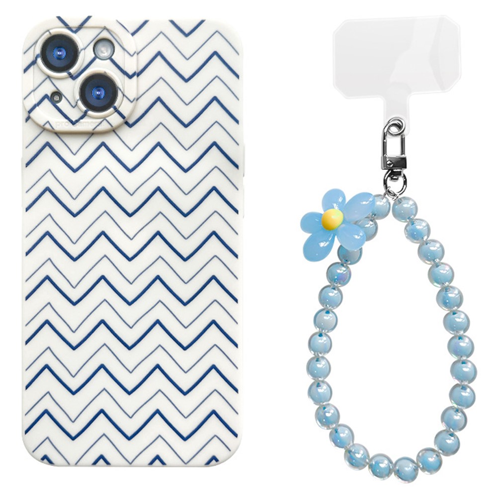 For iPhone 15 Case with Phone Tether Tabs Protective TPU Phone Cover Wave Pattern Design - Blue / Blue
