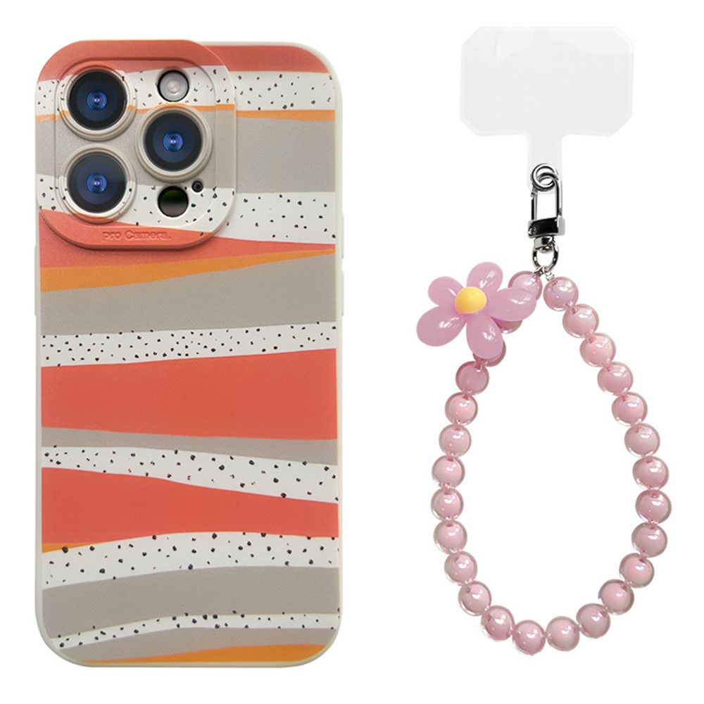 For iPhone 16 Pro Max Case with Phone Tether Tabs Protective TPU Phone Cover Wave Pattern Design - Stripe / Pink