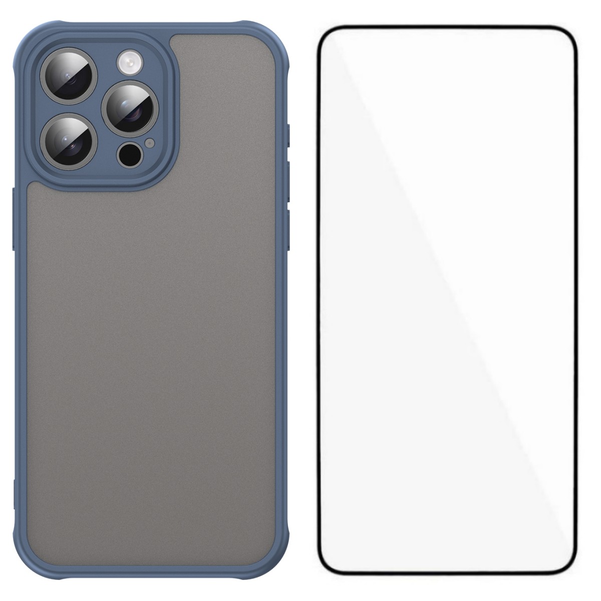 For iPhone 15 Pro Case with Screen Film WANLONFENG FD Series Skin Touch TPU PC Phone Back Cover - Blue