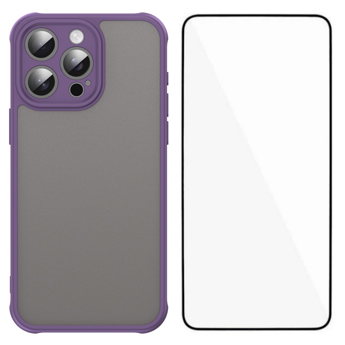For iPhone 15 Pro Case with Screen Film WANLONFENG FD Series Skin Touch TPU PC Phone Back Cover - Purple
