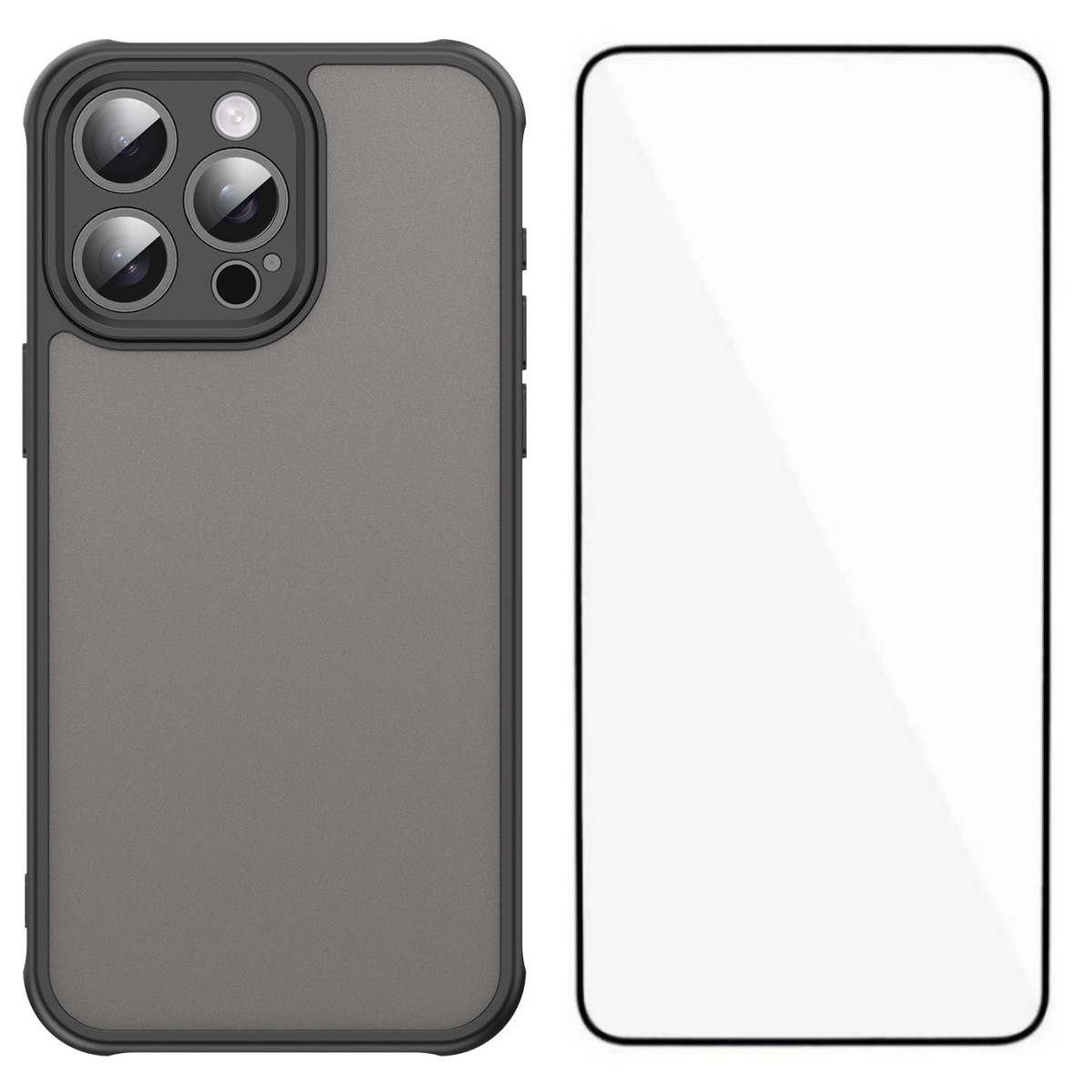 For iPhone 15 Pro Max Case with Screen Film WANLONFENG FD Series Skin Touch TPU PC Phone Back Cover - Black