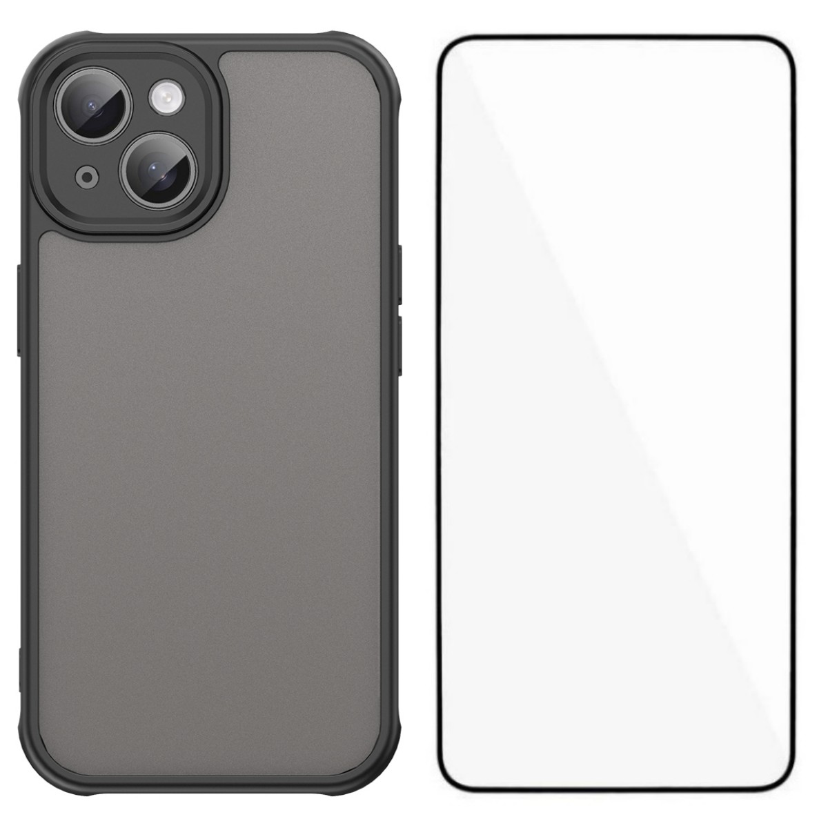 For iPhone 15 Case with Screen Film WANLONFENG FD Series Skin Touch TPU PC Phone Back Cover - Black