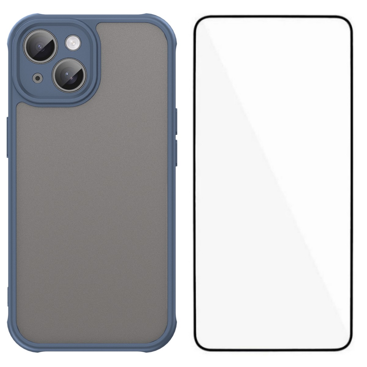 For iPhone 15 Case with Screen Film WANLONFENG FD Series Skin Touch TPU PC Phone Back Cover - Blue