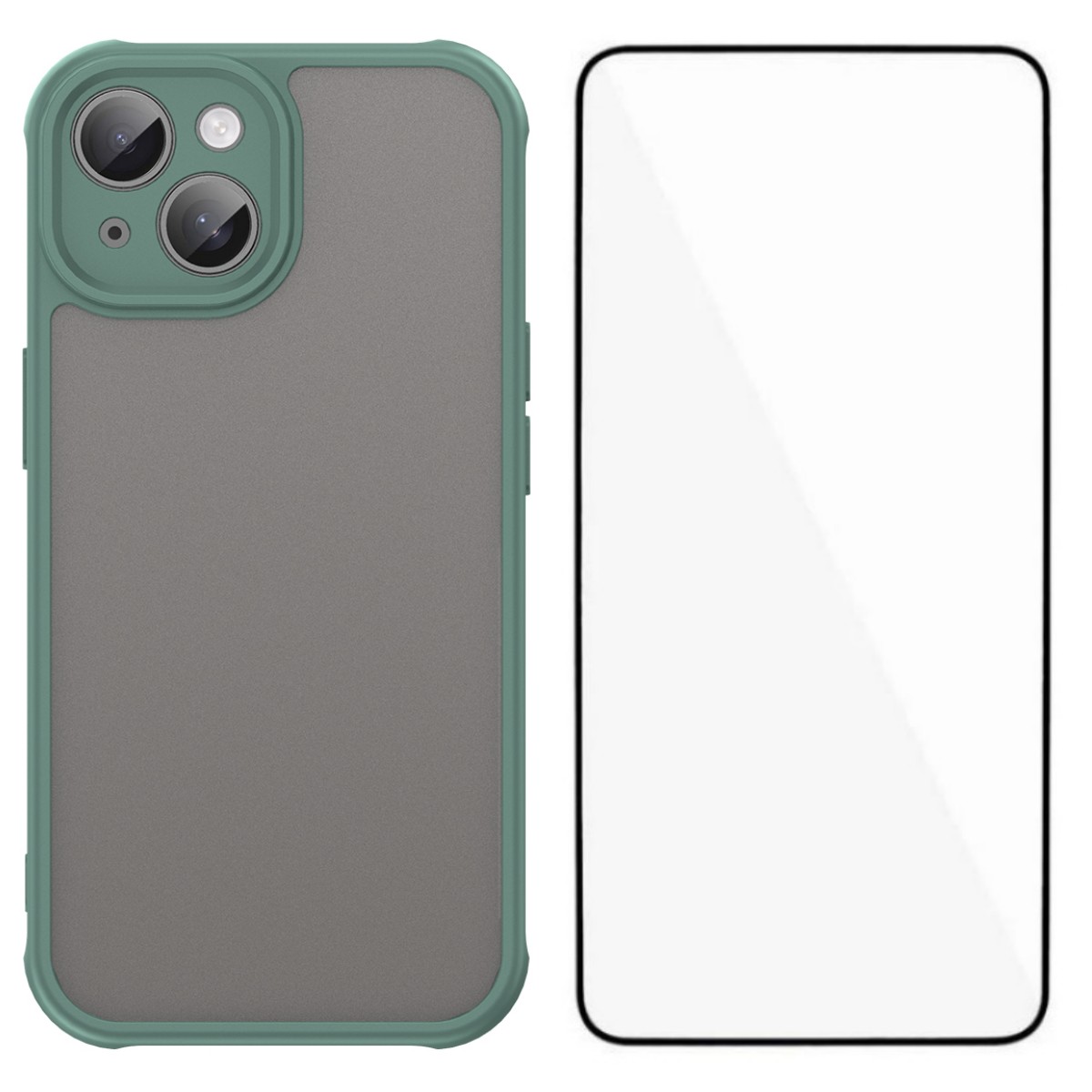 For iPhone 15 Case with Screen Film WANLONFENG FD Series Skin Touch TPU PC Phone Back Cover - Green