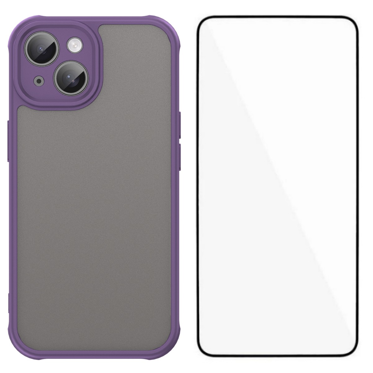 For iPhone 15 Case with Screen Film WANLONFENG FD Series Skin Touch TPU PC Phone Back Cover - Purple