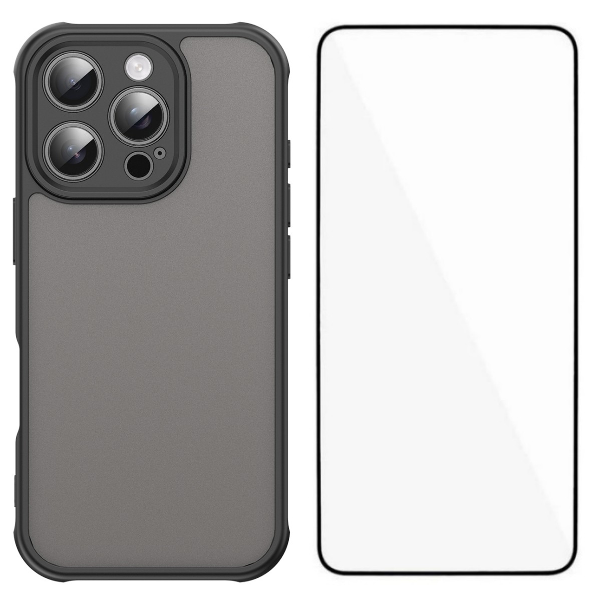 For iPhone 16 Pro Case with Screen Film WANLONFENG FD Series Skin Touch TPU PC Phone Back Cover - Black