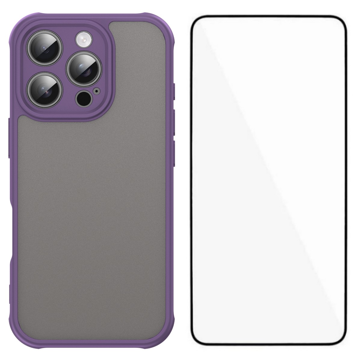 For iPhone 16 Pro Case with Screen Film WANLONFENG FD Series Skin Touch TPU PC Phone Back Cover - Purple