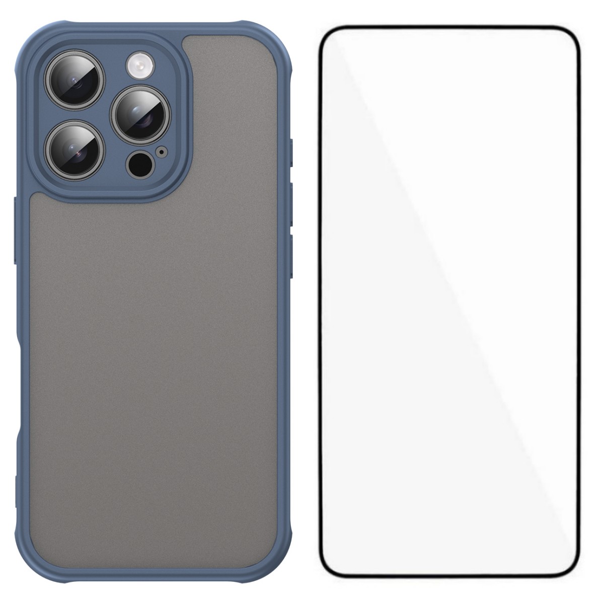 For iPhone 16 Pro Max Case with Screen Film WANLONFENG FD Series Skin Touch TPU PC Phone Back Cover - Blue