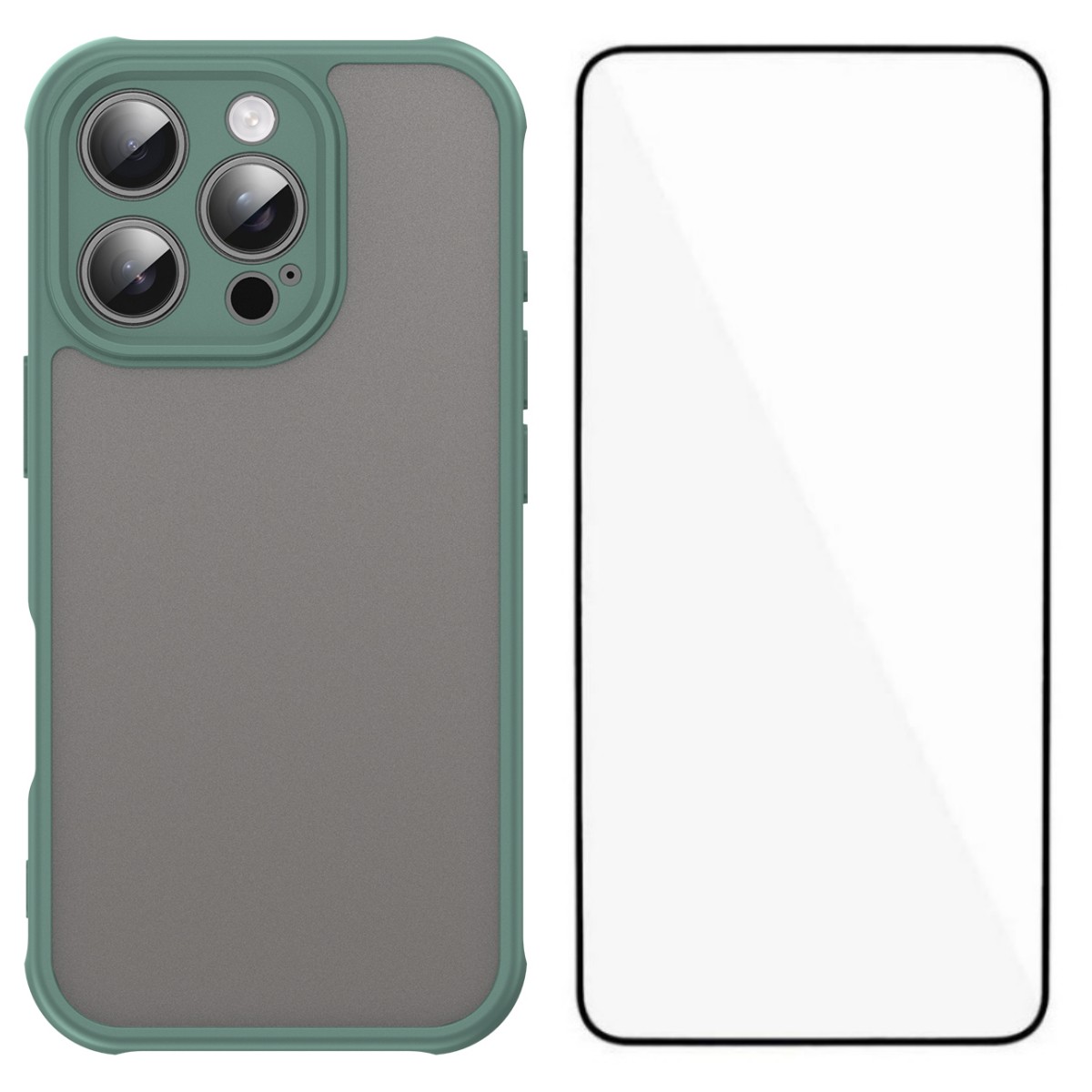 For iPhone 16 Pro Max Case with Screen Film WANLONFENG FD Series Skin Touch TPU PC Phone Back Cover - Green