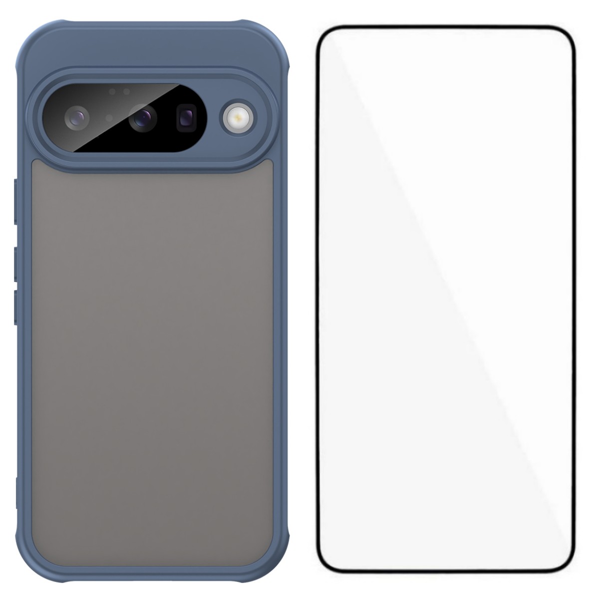 For Google Pixel 10 Case with Screen Film WANLONFENG FD Series Skin Touch TPU PC Phone Back Cover - Blue