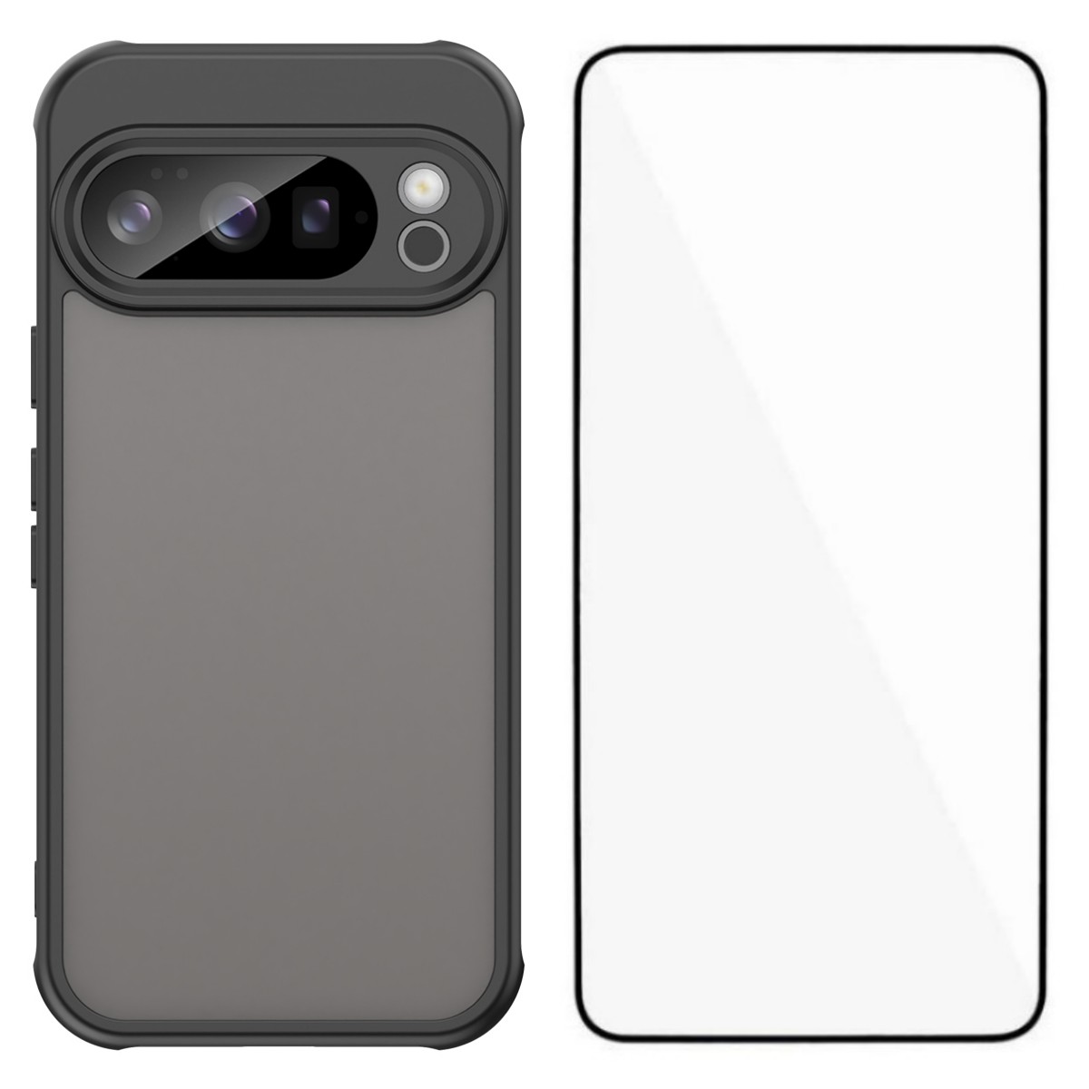 For Google Pixel 10 Pro Case with Screen Film WANLONFENG FD Series Skin Touch TPU PC Phone Back Cover - Black