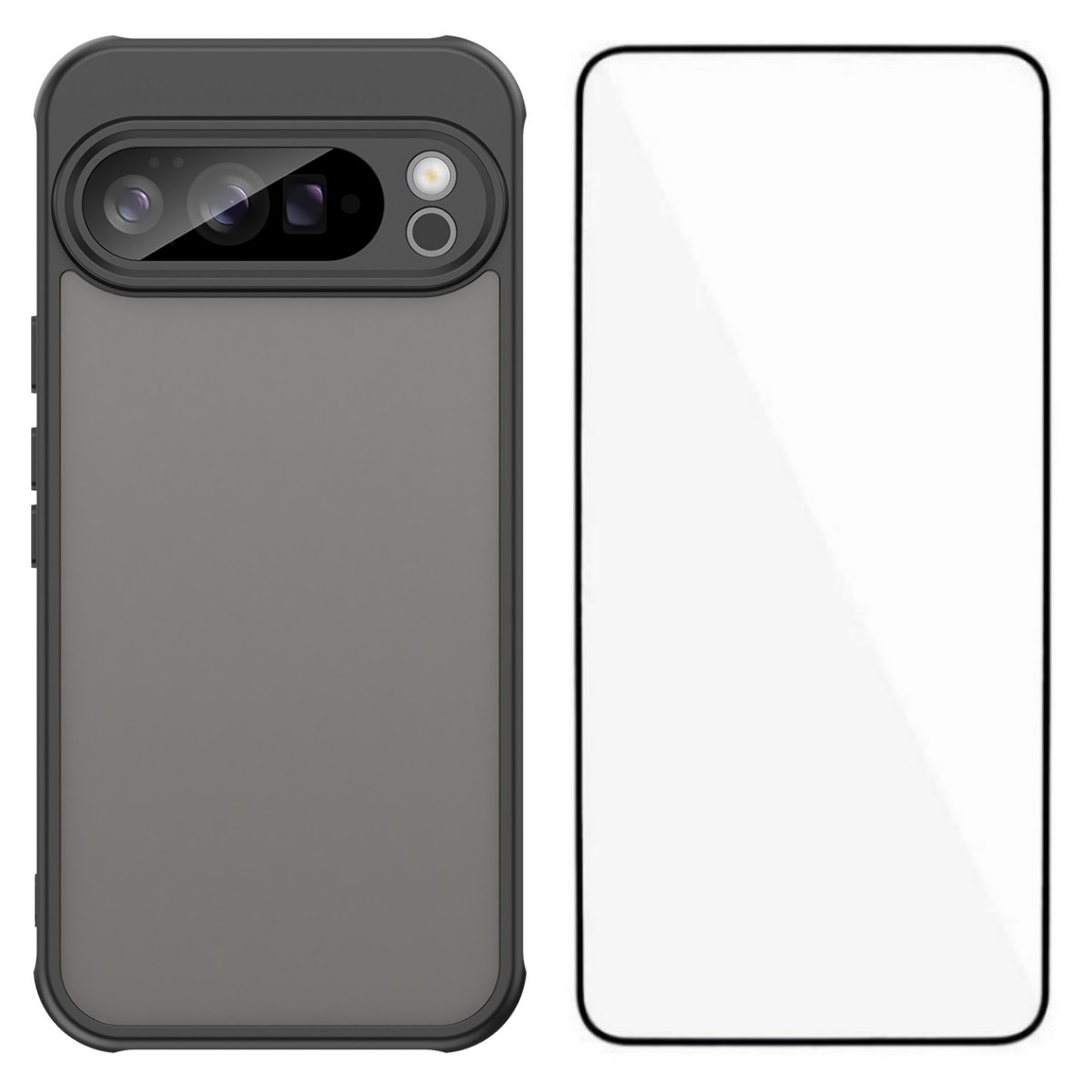 For Google Pixel 10 Pro XL Case with Screen Film WANLONFENG FD Series Skin Touch TPU PC Phone Back Cover - Black