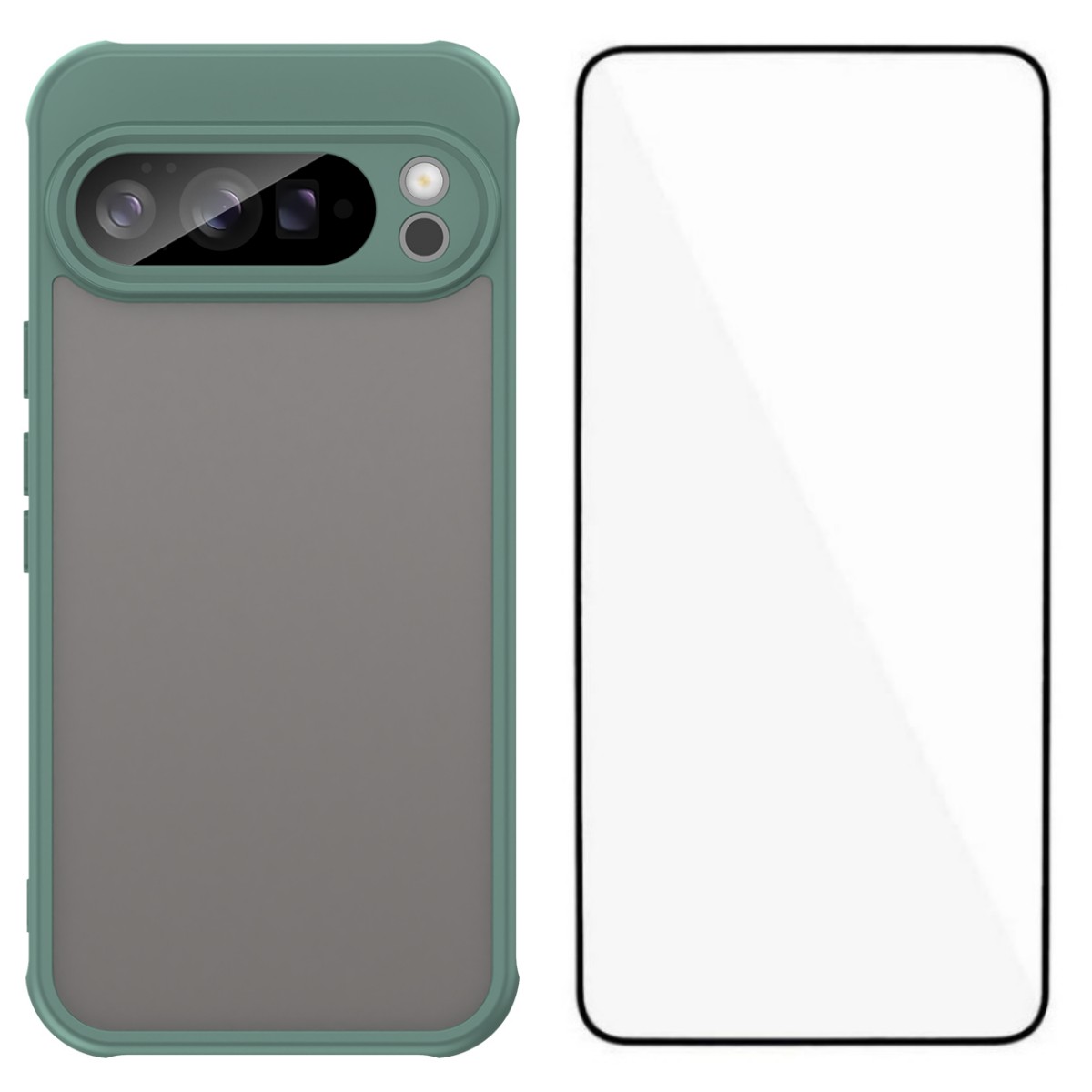 For Google Pixel 10 Pro XL Case with Screen Film WANLONFENG FD Series Skin Touch TPU PC Phone Back Cover - Green