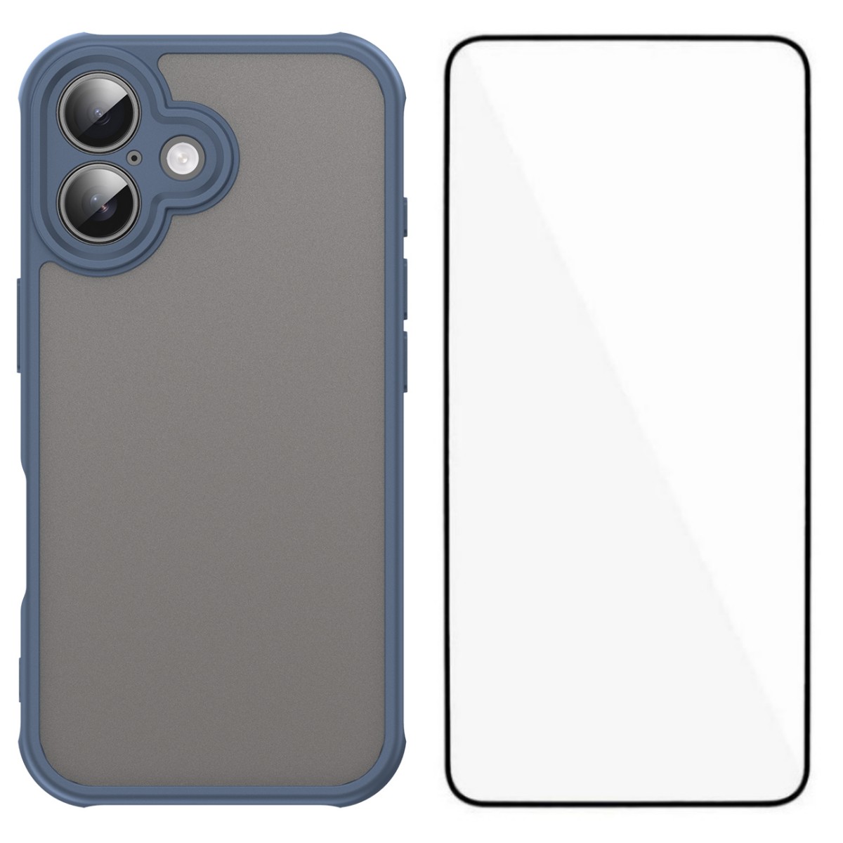 For iPhone 16 Case with Screen Film WANLONFENG FD Series Skin Touch TPU PC Phone Back Cover - Blue