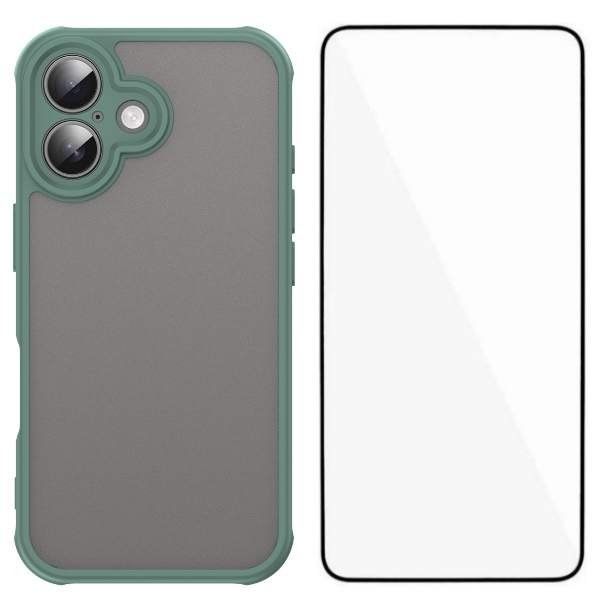 For iPhone 16 Case with Screen Film WANLONFENG FD Series Skin Touch TPU PC Phone Back Cover - Green