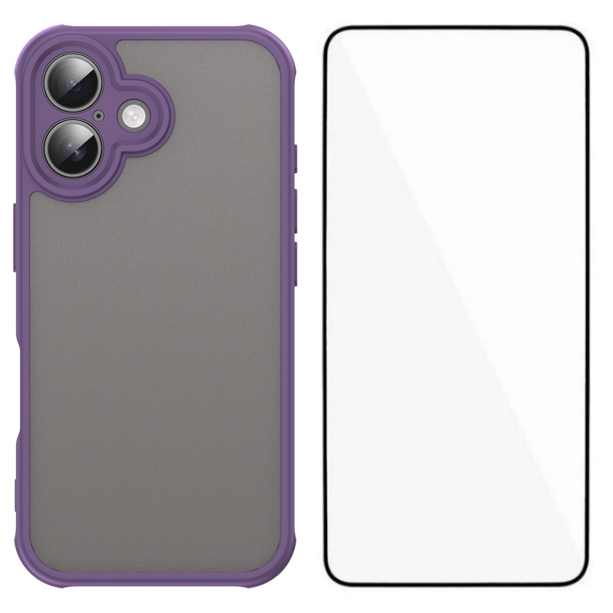 For iPhone 16 Case with Screen Film WANLONFENG FD Series Skin Touch TPU PC Phone Back Cover - Purple
