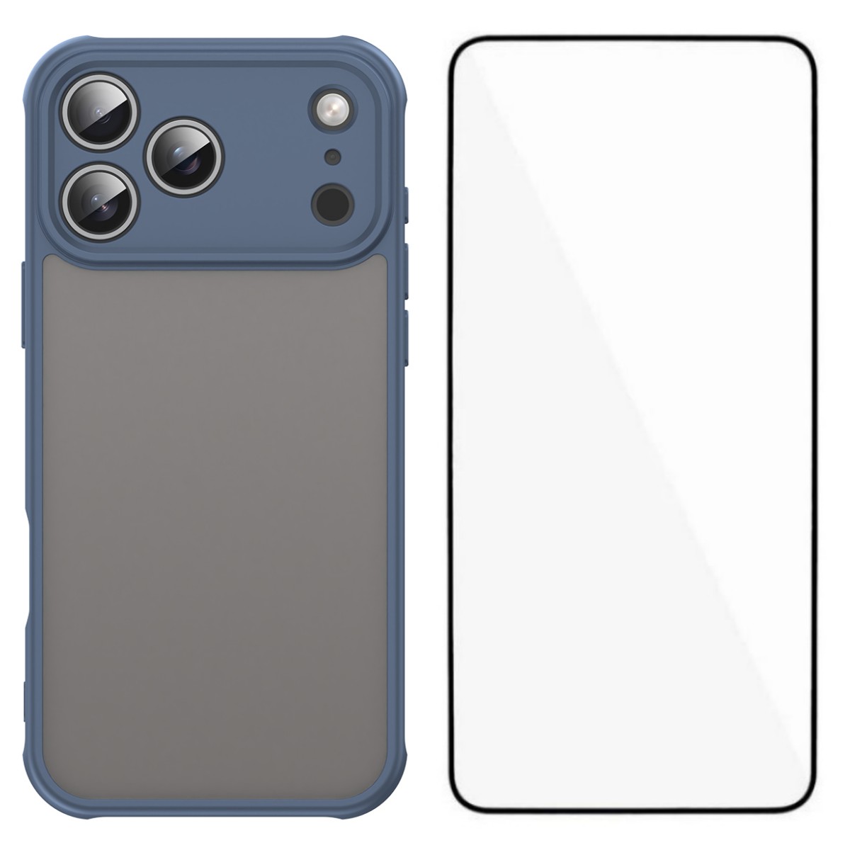 For iPhone 17 Pro Case with Screen Film WANLONFENG FD Series Skin Touch TPU PC Phone Back Cover - Blue